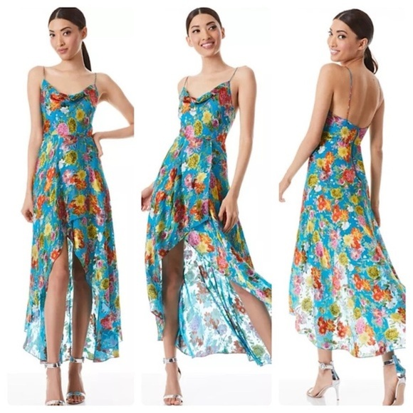 ALICE & OLIVIA SILK MIDI DRESS - Picture 1 of 15